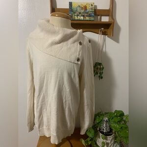 Banana Republic Cowl Neck Oatmeal 100% Cotton Neutral Minimal Cream Sweater L